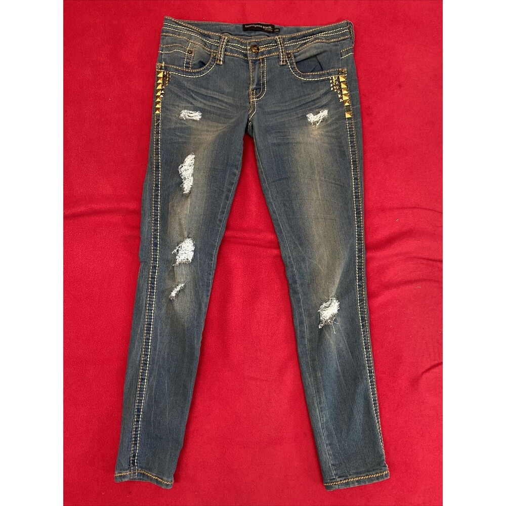 STUDDED & SHREDDED rue 21 twentyone black jeans Blue denim size 5/6 regular